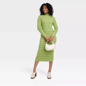 House of Aama Green Striped Knit Midi Dress XXL